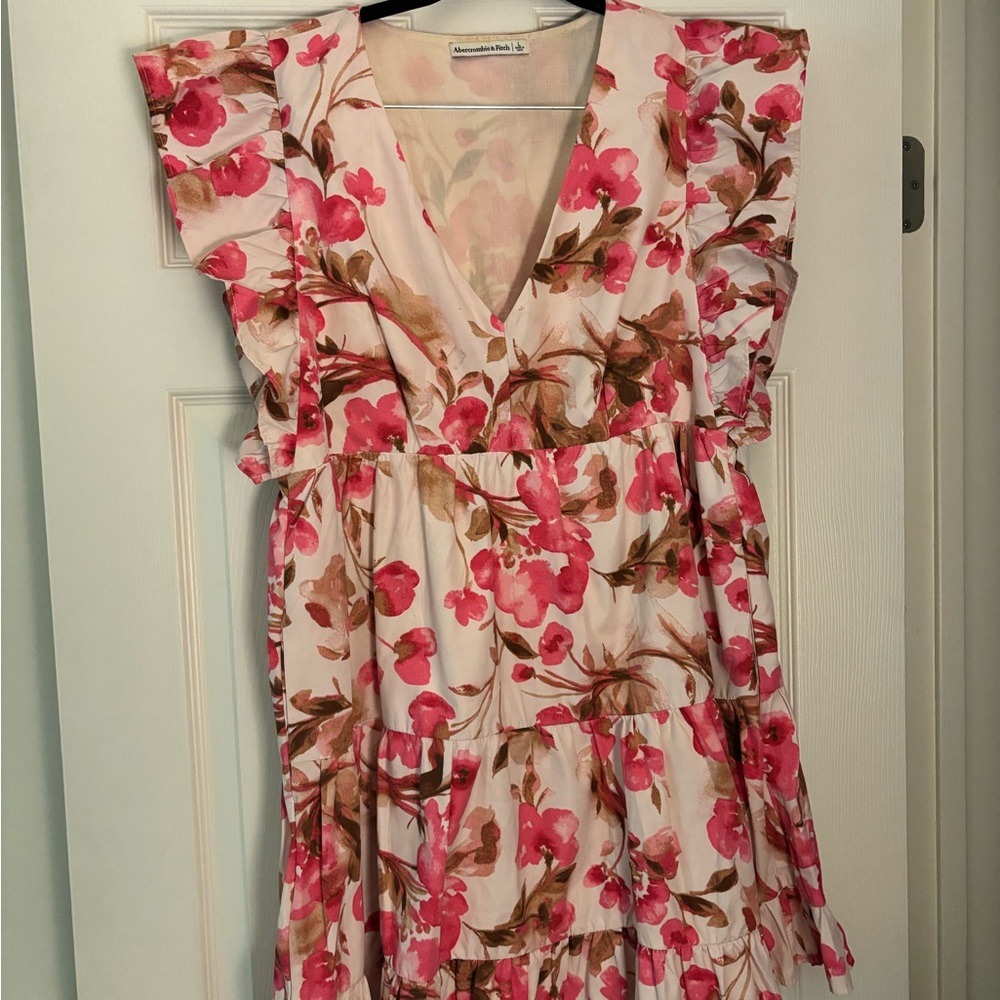 Abercrombie & Fitch Pink Ruched Ruffled Mini Dress
